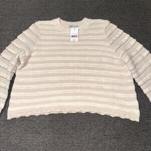 Ophelia Roe Sweater Womens 2X Beige Knitted Bell Sleeve Scalloped Hem Pullover